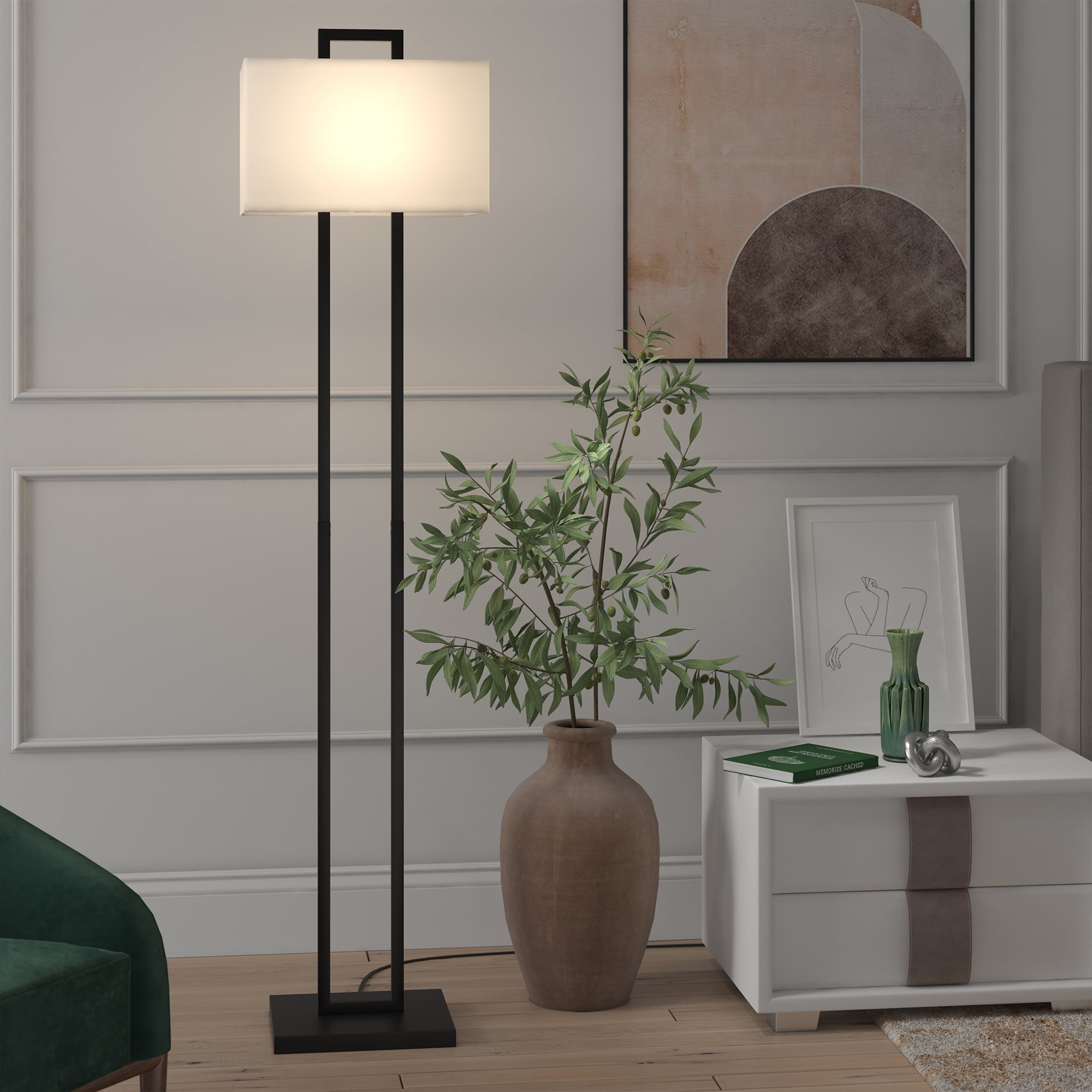 Evelyn&Zoe Adair 68" Tall Floor Lamp with Fabric Shade, Blackened Bronze/White