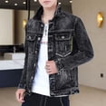 thumbnail image 4 of Abrigo vaquero con botones negros de otoño para hombre, chaqueta vaquera para hombre, estilo punk, motociclista, con bordado japonés, precio bajo, desgastado, lavado, 4 of 5