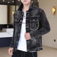 thumbnail image 4 of Abrigo vaquero con botones negros de otoño para hombre, chaqueta vaquera para hombre, estilo punk, motociclista, con bordado japonés, precio bajo, desgastado, lavado, 4 of 5