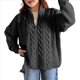 thumbnail image 3 of Suéteres de Otoño para Mujer, Jersey de Larga con Cremallera de un Cuarto, Jersey Informal Holgado con Cuello en V y Punto Gris XL, 3 of 7