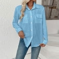 thumbnail image 5 of Zivyakyron Long Sleeve Women Shirts Fall Casual Office Cotton Linen Blouse Ladies Loose Solid Going Out Collared Tops Blue L, 5 of 10