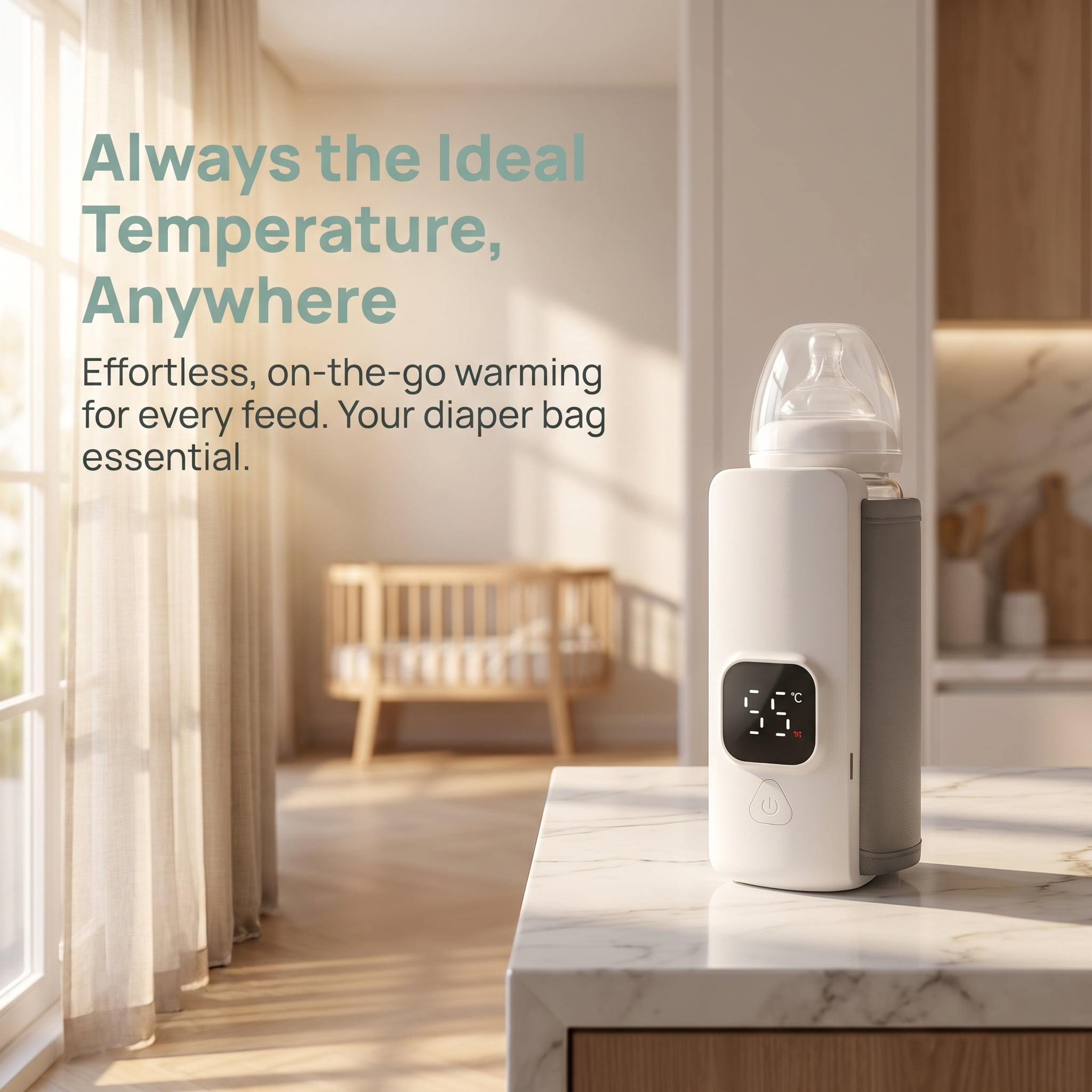 Portable Baby Bottle Warmer with USB Charging, Universal Fit Travel Milk Heat Keeper, Constant Temperature Breast Milk & Formula Heater for On-the-Go Feeding, Diaper Bag Essential