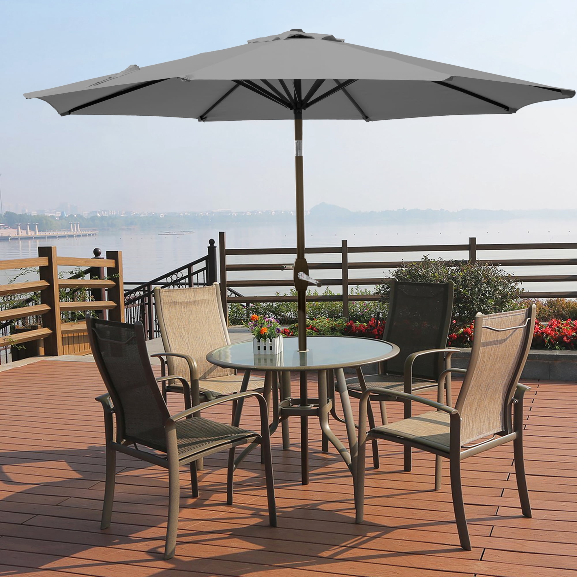 9' 1- Piece Patio Umbrellas, Gray