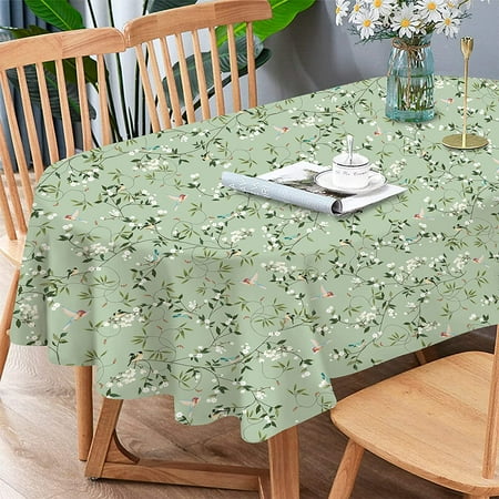 

Oval Bird Floral Tablecloth Green French Tablecloth for Oval Tables 54x 72inch Perfect for Kitchen Dinner Restaurant Holiday Picnic Table Cover