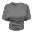 thumbnail image 3 of Ticikt Women's Ruched Crop T-Shirt, Casual Solid Color Short Sleeve Crew Neck Top,Grey,M, 3 of 5