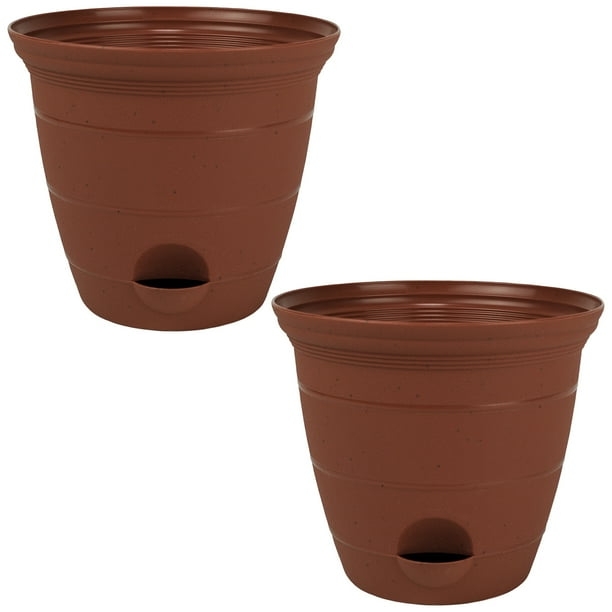 2 Pack 10 Inch Plastic Self Watering Flower Plant Pot