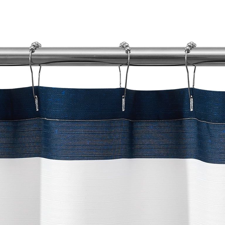 Cackleberry Home Navy Blue & White Stripe Cotton Shower Curtain - Extra Long 72x84 Inches, Woven Fabric