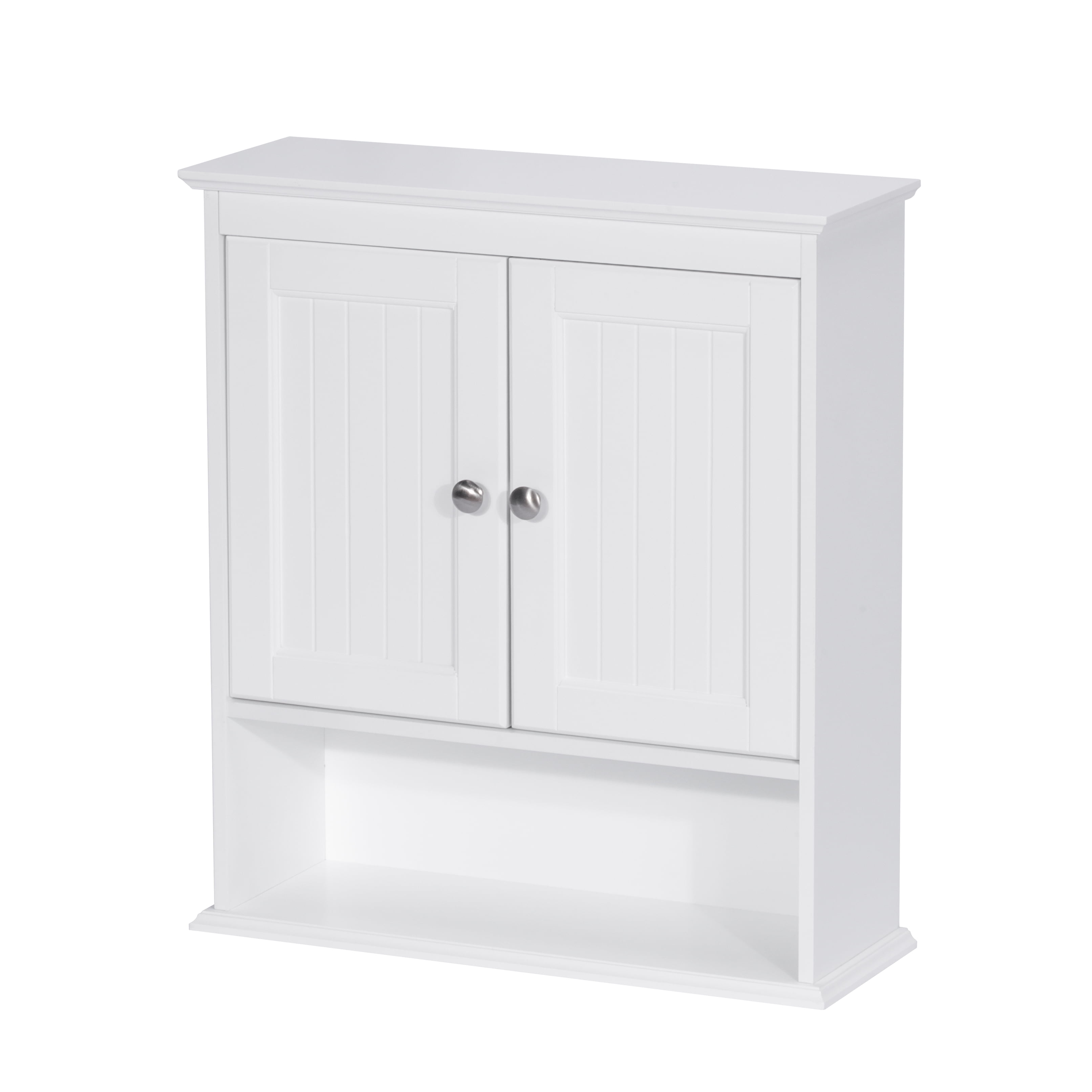 Spirich LLC Wall Mounted Bathroom Cabinet, Medicine Storage with Chrome Handles, Wood, White