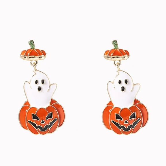 Halloween Vintage Drip Ghost and Pumpkin Dangle Earrings - Spooky Cartoon Jewelry
