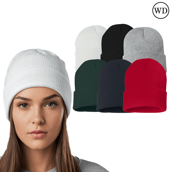 Sportsman 12" Solid Cuffed Beanie 100% Acrylic Knit Cuffed Beanie Hat Cap Warm Winter Men Women, Mixcolor Pack 6