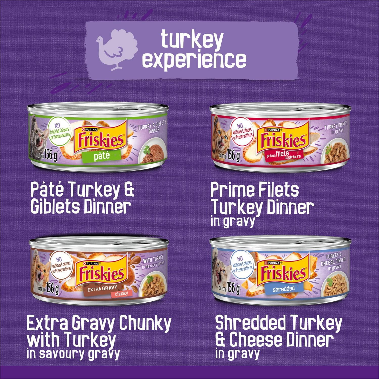 Friskies Turkey Experience Super Pack Variety Pack, Wet Cat Food 32 x 156 g, 156 g x 32