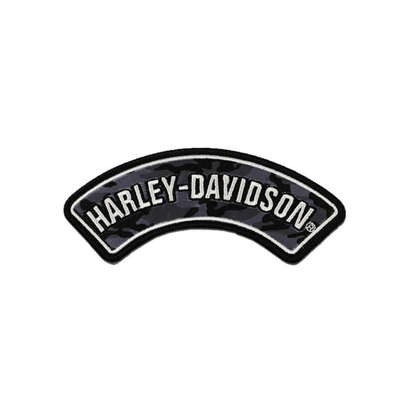 Harley-Davidson 5 in. Embroidered Camo Rocker Emblem Sew-On Patch - Black, Harley Davidson