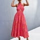 thumbnail image 1 of Vestido largo sin espalda para mujer Ticfox vestido de verano con cuello halter cruzado estampado floral, 1 of 6