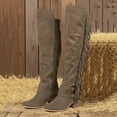 thumbnail image 3 of Pandaie Women's Over Knee High Boots Retro Fringe Riding Long Boots Chunky Heel Tassel Casual Winter Shoes Khaki 8, 3 of 6