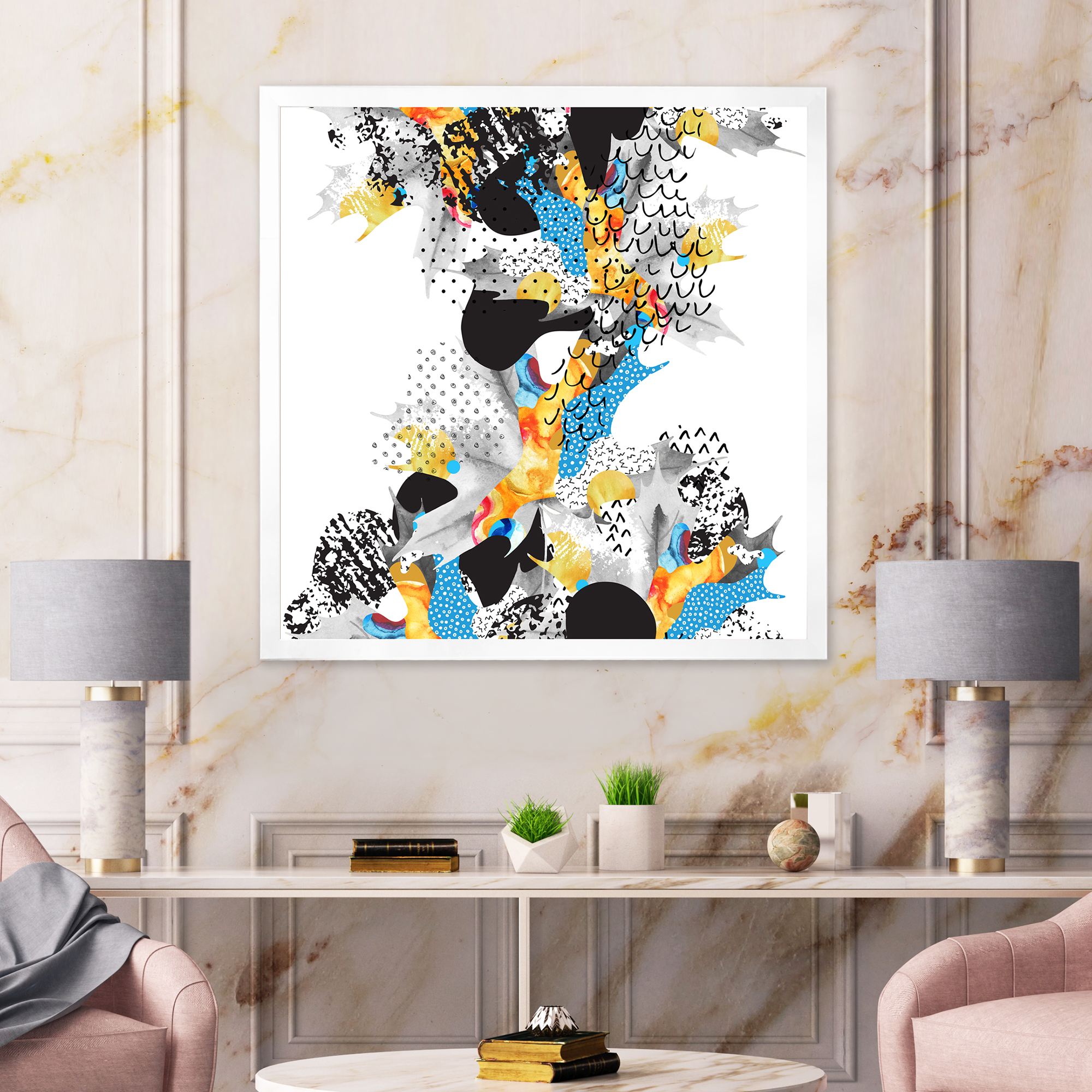 Designart 'Fluid Shapes In Bauhaus Memphis Style Minimal' Modern Framed Art Print