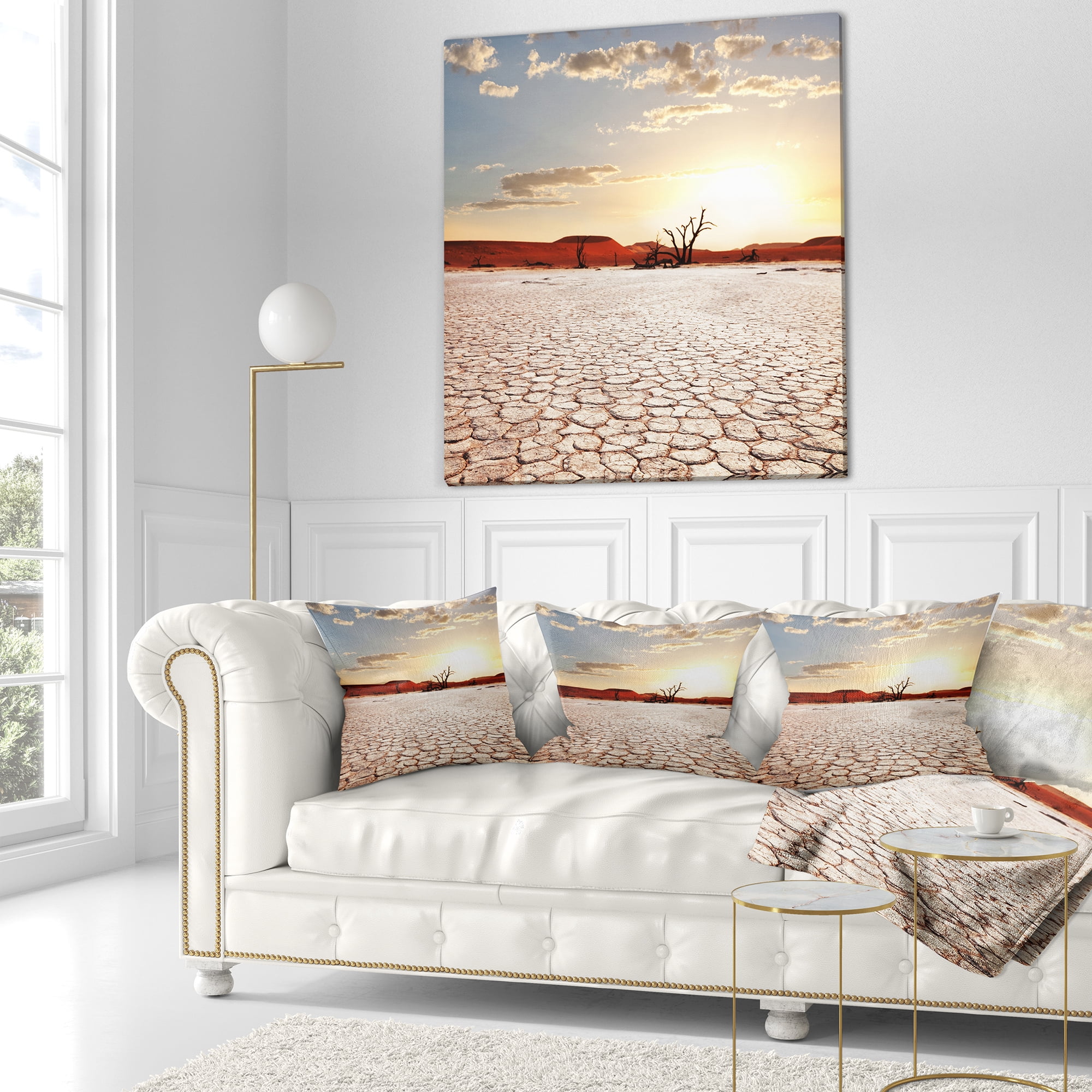 Designart Namib Desert with Cracked Land - Landscape Printed Throw Pillow - 18x18