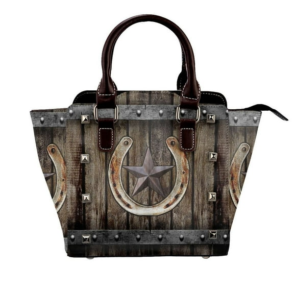 Western Farmhosue Horseshoe Texas Star Rivet Fashion One-Shoulder Women's Handbag Tote Bag