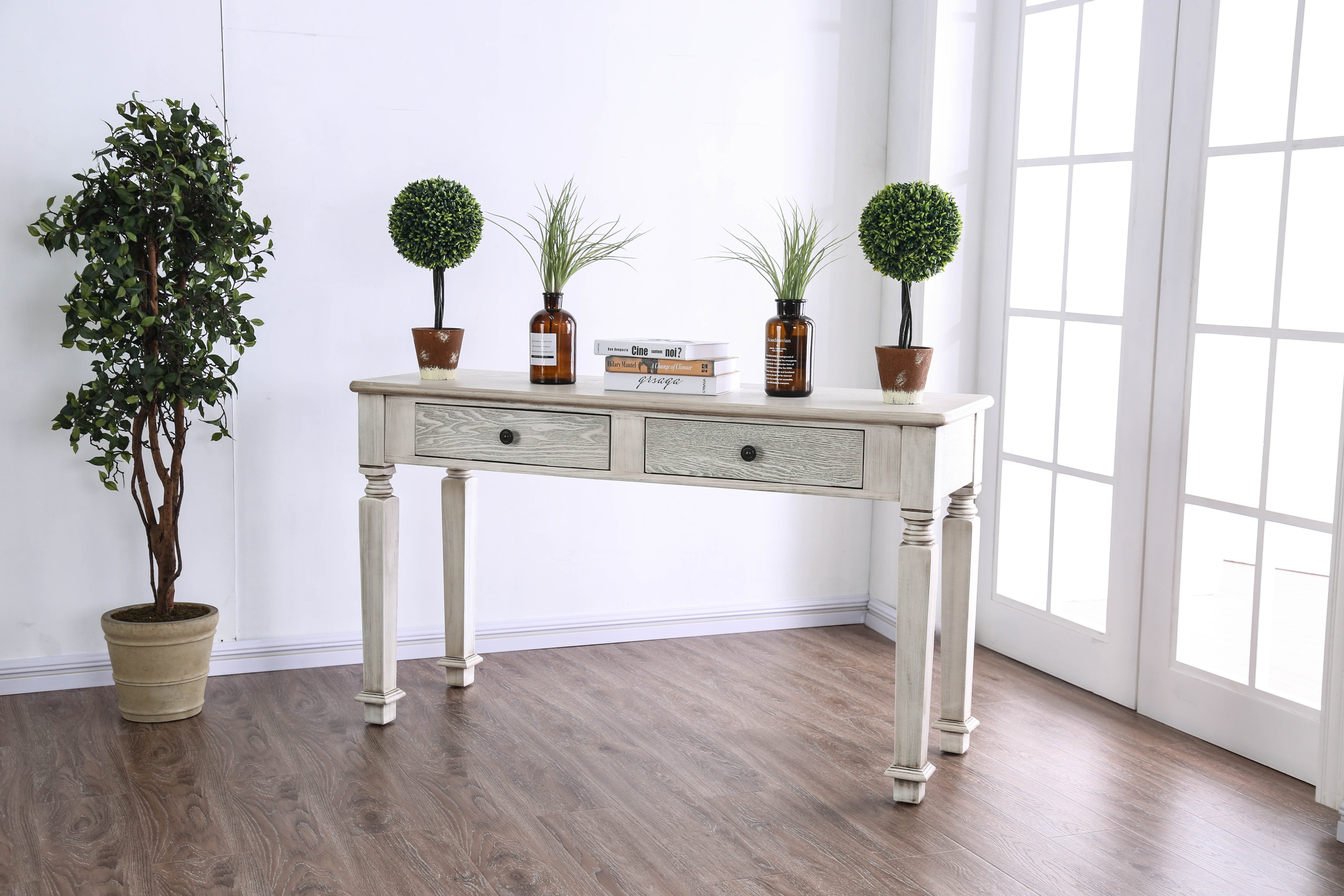 Furniture of America Jonie Rustic 2Drawer Console Table, Antique White