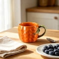 thumbnail image 4 of Season Ceramic Mug Pumpkin Drink Cup With Glossy Body And Green Vine Handle For Coffee And Moments Pumpkin Ceramic Mug Coffee Fall Autumn Cup Halloween Thanksgiving Cocoa Cider, 4 of 5