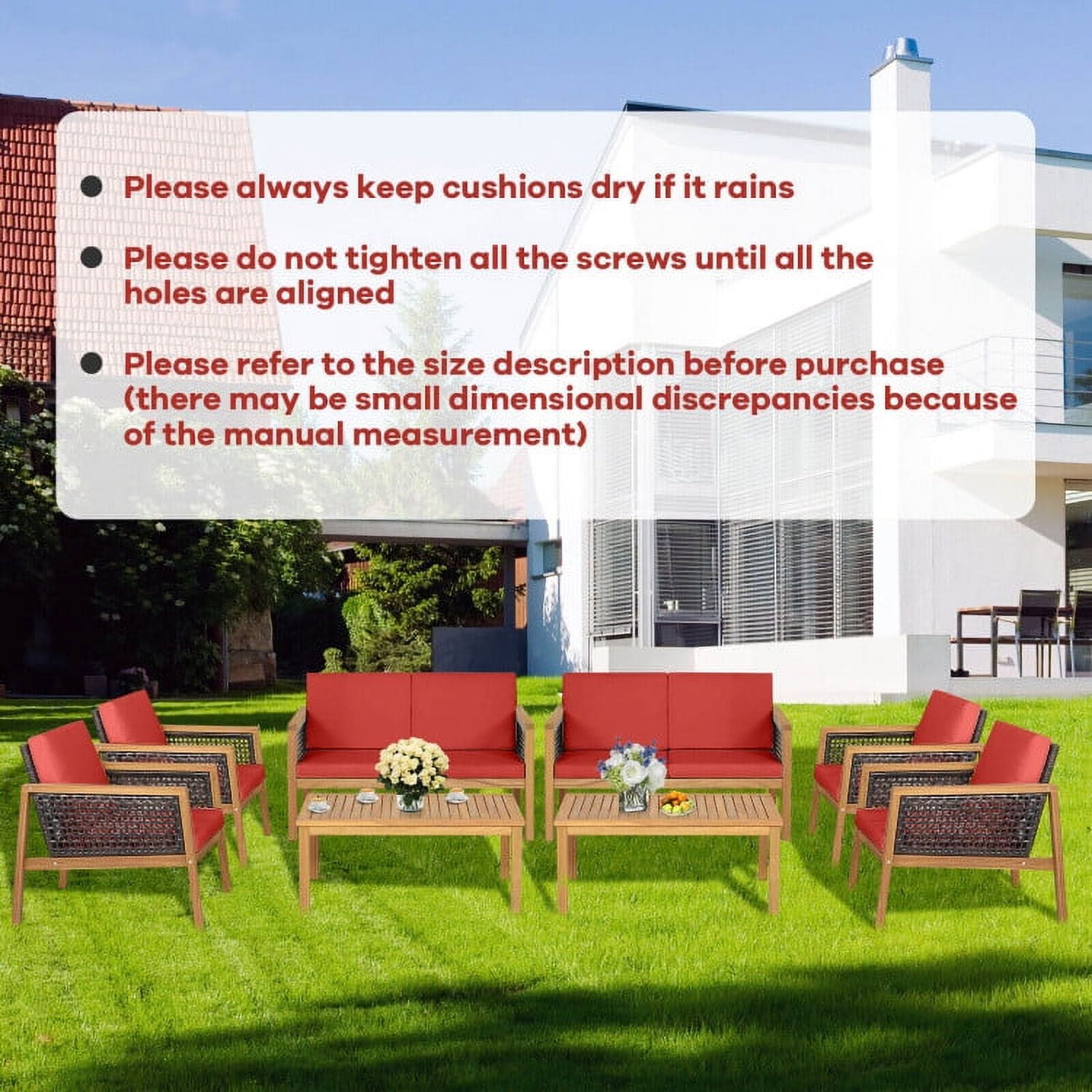 Aimee Lii 4 Pieces Wicker Furniture Set with Removable Cushions, Outdoor Patio Furniture, Red