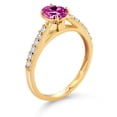 thumbnail image 3 of Gem Stone King 10K Yellow Gold Pink Created Sapphire and White Lab Grown Diamond Engagement Ring for Women (1.08 Cttw, Oval 7X5MM, Gemstone September Birthstone, Size 5), 3 of 4
