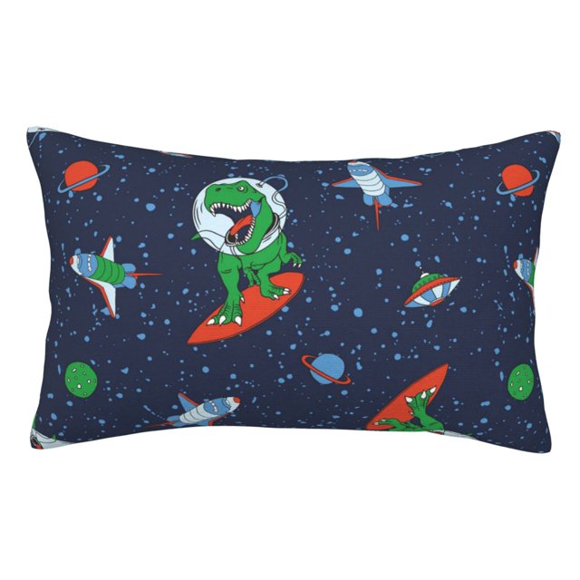 Fotbe Dinosaur Astronaut Space Surfing Funda de Almohada Decorativa Estilo Occidental, Lujo en Algodón, Fundas para Almohadas King, Cojín Estampado para Decoración del Hogar-14"x20"
