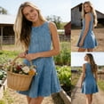 thumbnail image 3 of Womens Summer A Line Denim Overalls Dresses Casual Sleeveless Babydoll Zipper Tank Mini Jean Dress, 3 of 7