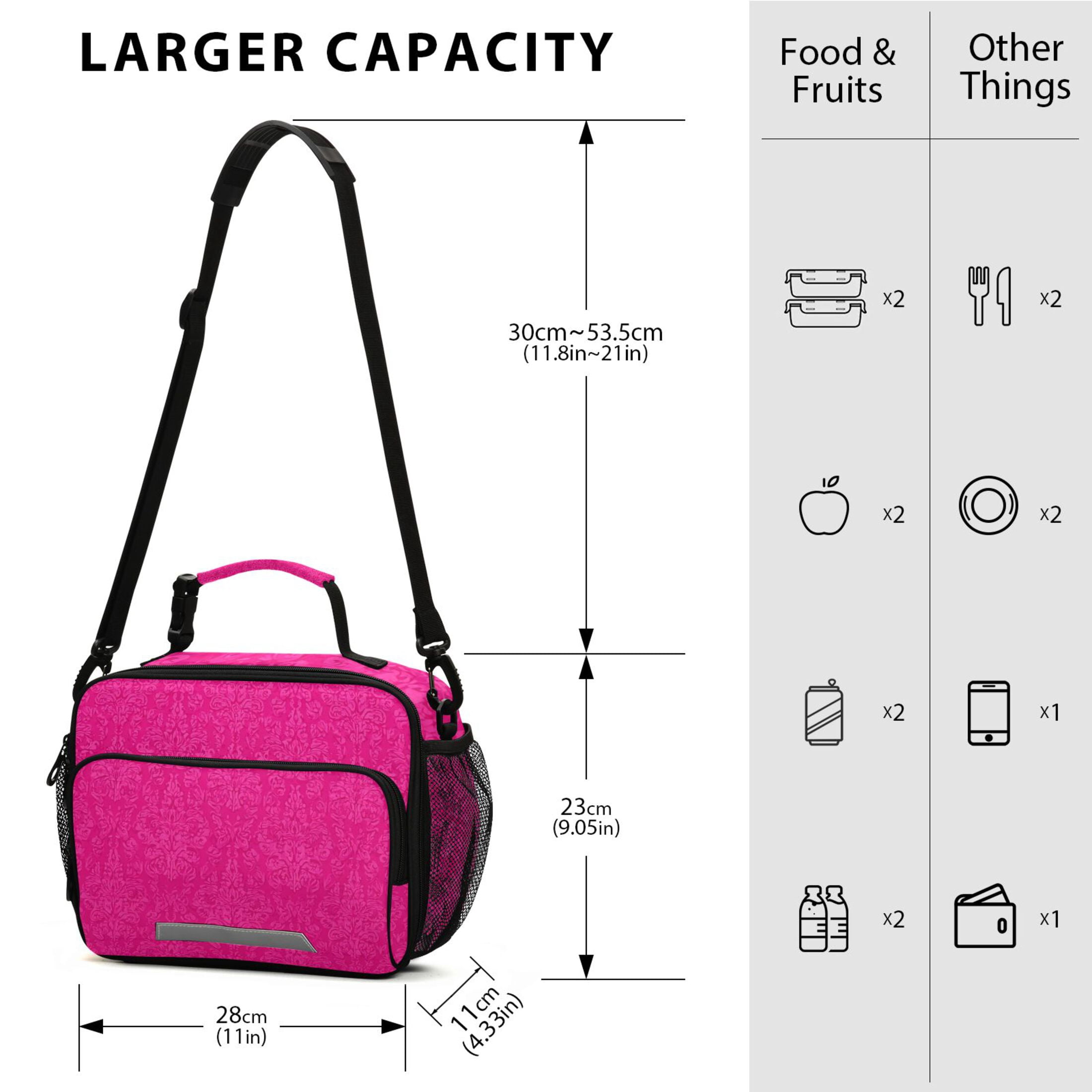 Hot Pink Flower Patterns Insulated Lunch Bag Portable Cooler Bag Mommy Bag Large Capacity 6L