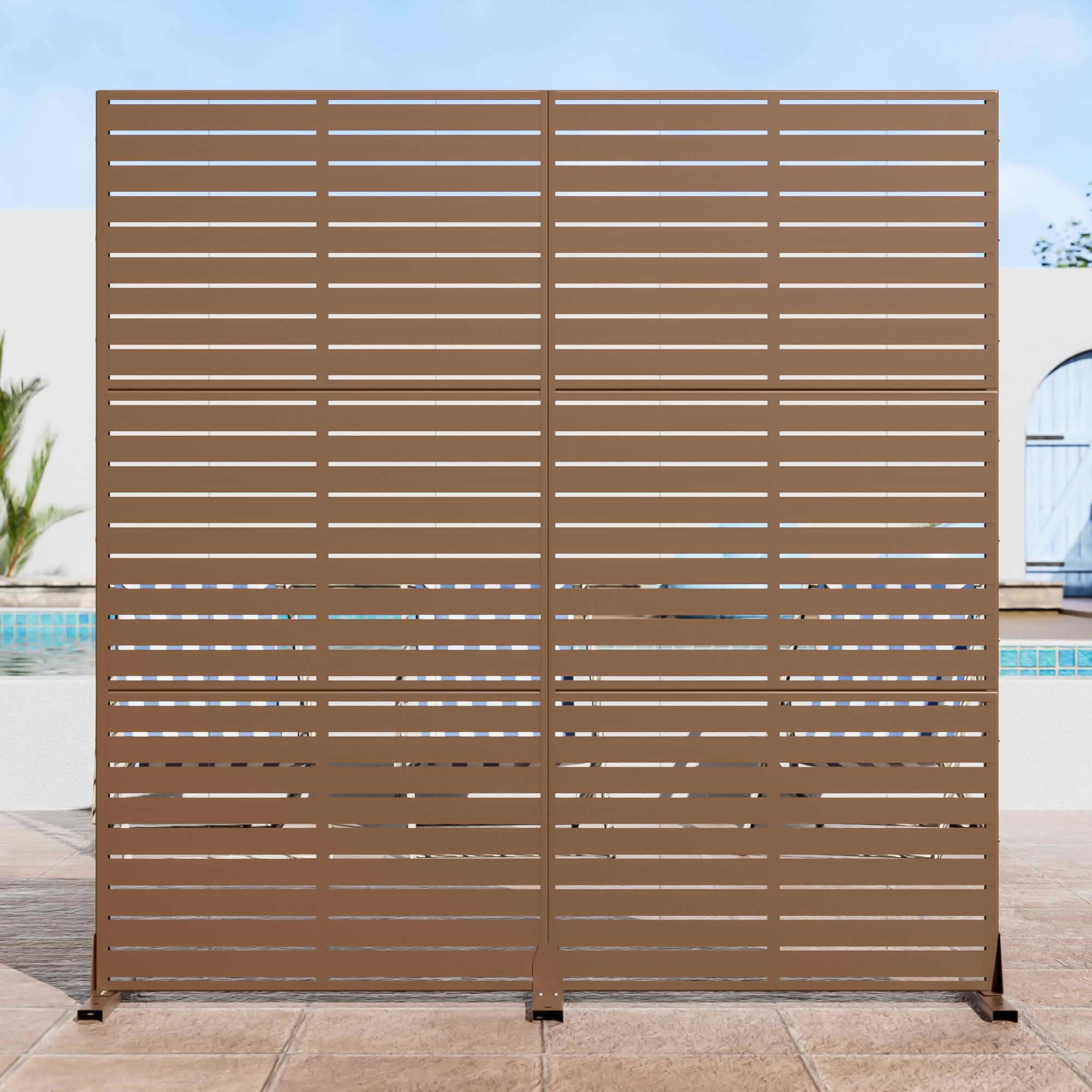 MAYEERTY 72x35x16 Inch Brown Louvered Galvanized Steel Privacy Screen, 6 Piece Double Sided Set for Outdoor Street