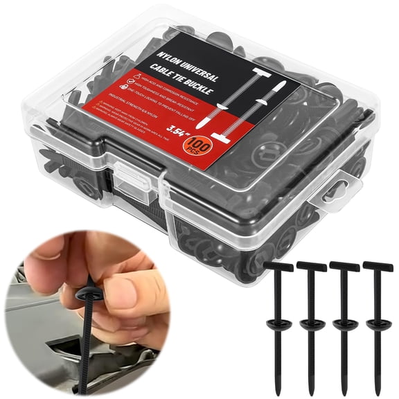 TMWEFUSC 100Pcs Nylon Cable Tie Buckle Universal Self Locking Nylon Zip Tie Holder for Car Repairs Panel Fixing Home Use