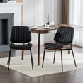 thumbnail image 2 of Dining Chairs Set of 2, Mid-Century Modern Upholstered PU Leather Chairs with Bentwood Back and Cushion, Accent Side Chairs with Metal Legs, for Kitchen, Dining Room, Black, 2 of 8