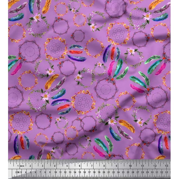Soimoi Cotton Poplin Fabric Wreath & Dream Catcher Home Decor Fabric Prints by Yard 42 Inch Wide