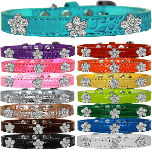 Dog, Puppy Pet Designer Croc Widget Collar, "Silver Flowers"