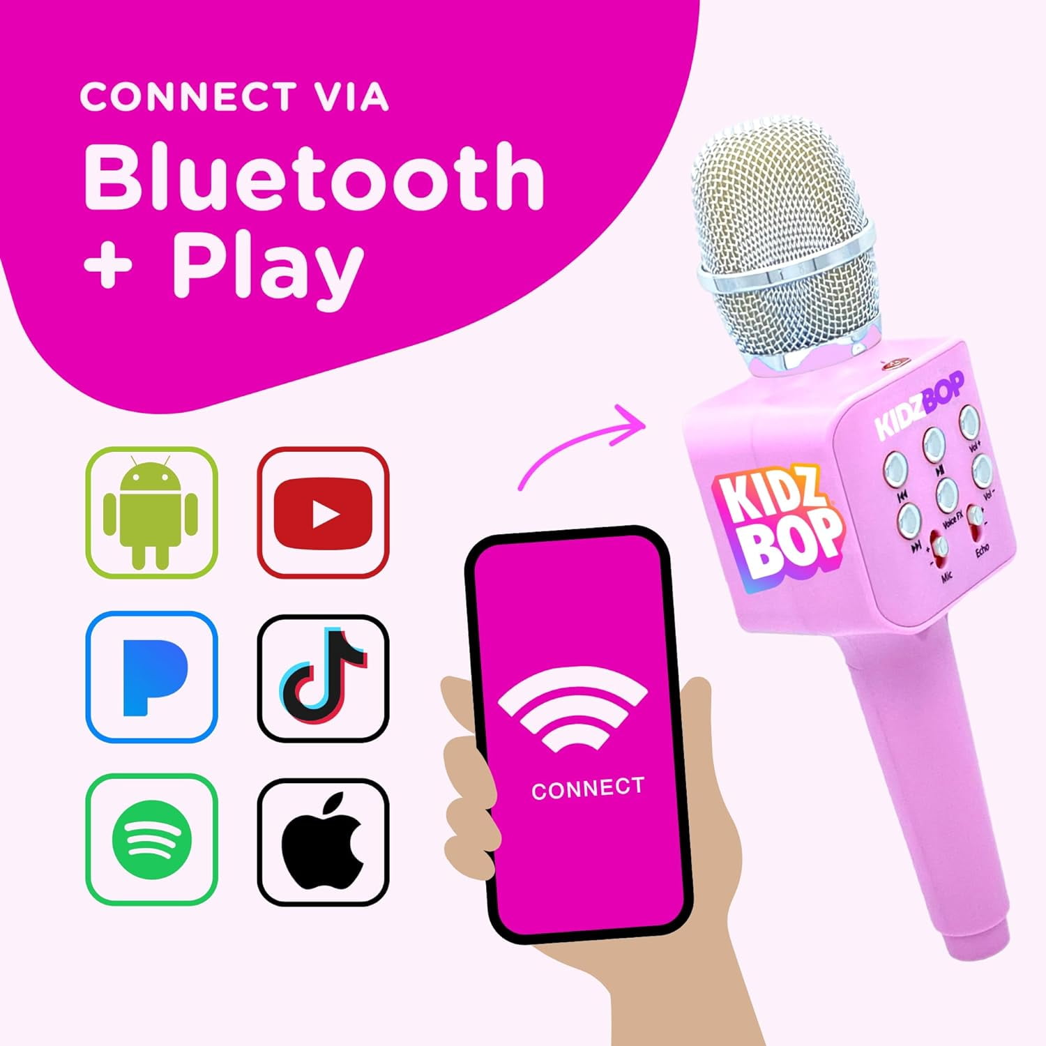 Move2Play Kidz Bop Karaoke Microphone Gift, The #1 Music Brand for Kids, Toy for 4, 5, 6, 7, 8, 9, 10 Year Old Girls and Boys