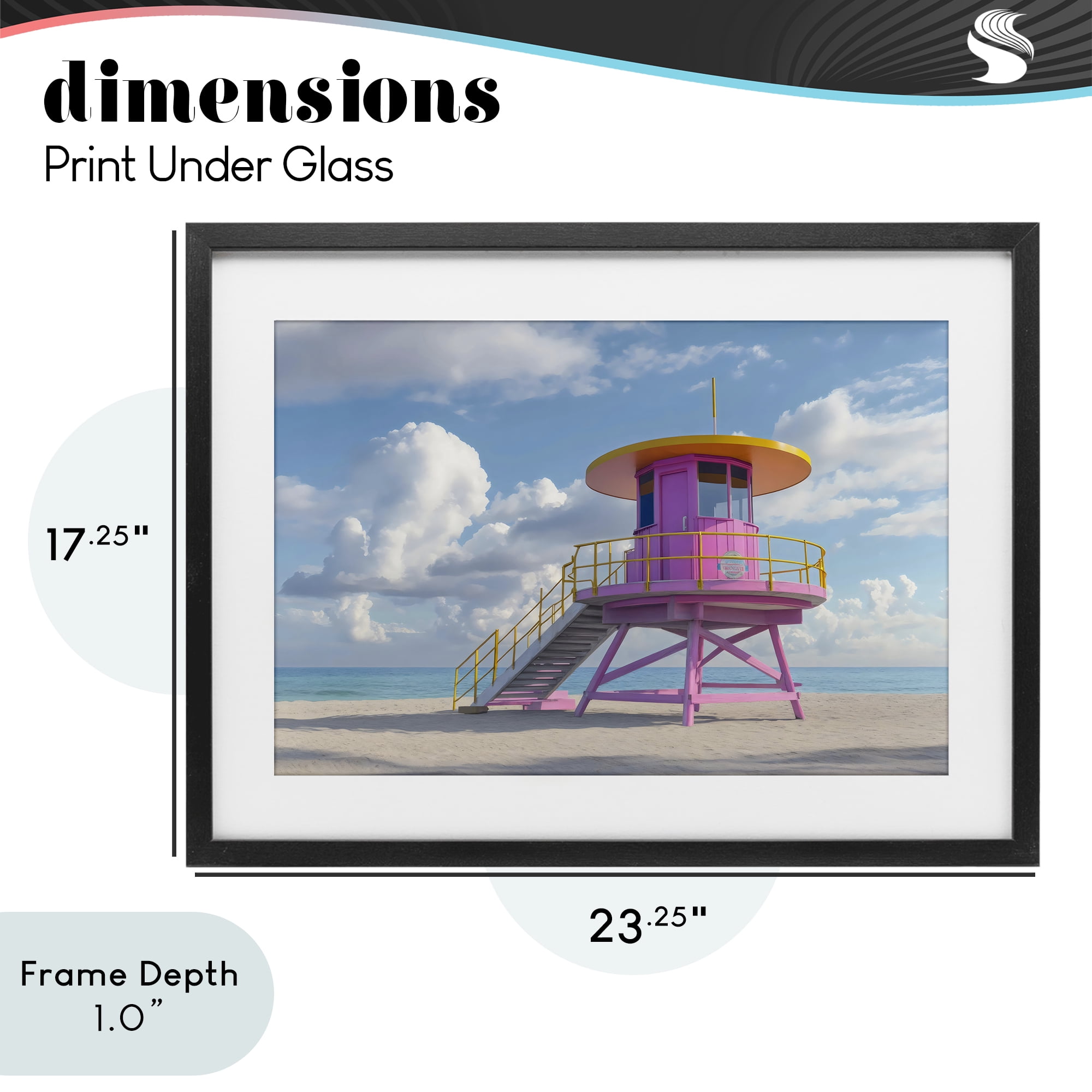 Stupell Industries Miami Beach Tower in Pink Black Framed Print Under Glass, design by Creative Studio