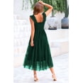 thumbnail image 2 of Vestido PRETTYGARDEN de tul sin mangas con fruncido midi verde oscuro S, 2 of 9