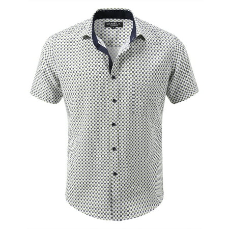 Daniel K Men's Spread Collar Slim-Fit Pattern Oxford Short Sleeve Shirt D124