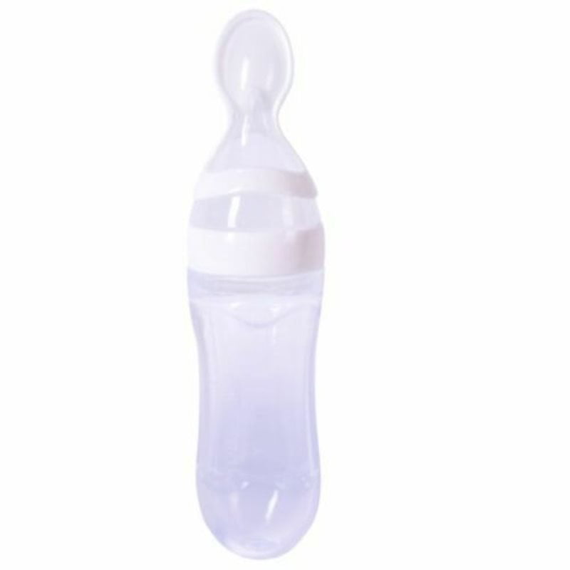 Baby Silicone Squeeze Feeding Bottle With Spoon Food Rice Cereal Feeder ^K 