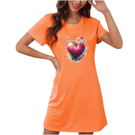 LVHAOGJOB Short Nightgowns for Women Short Sleeve Sleepwear Crew Neck Soft Casual Ladies Sleepshirt