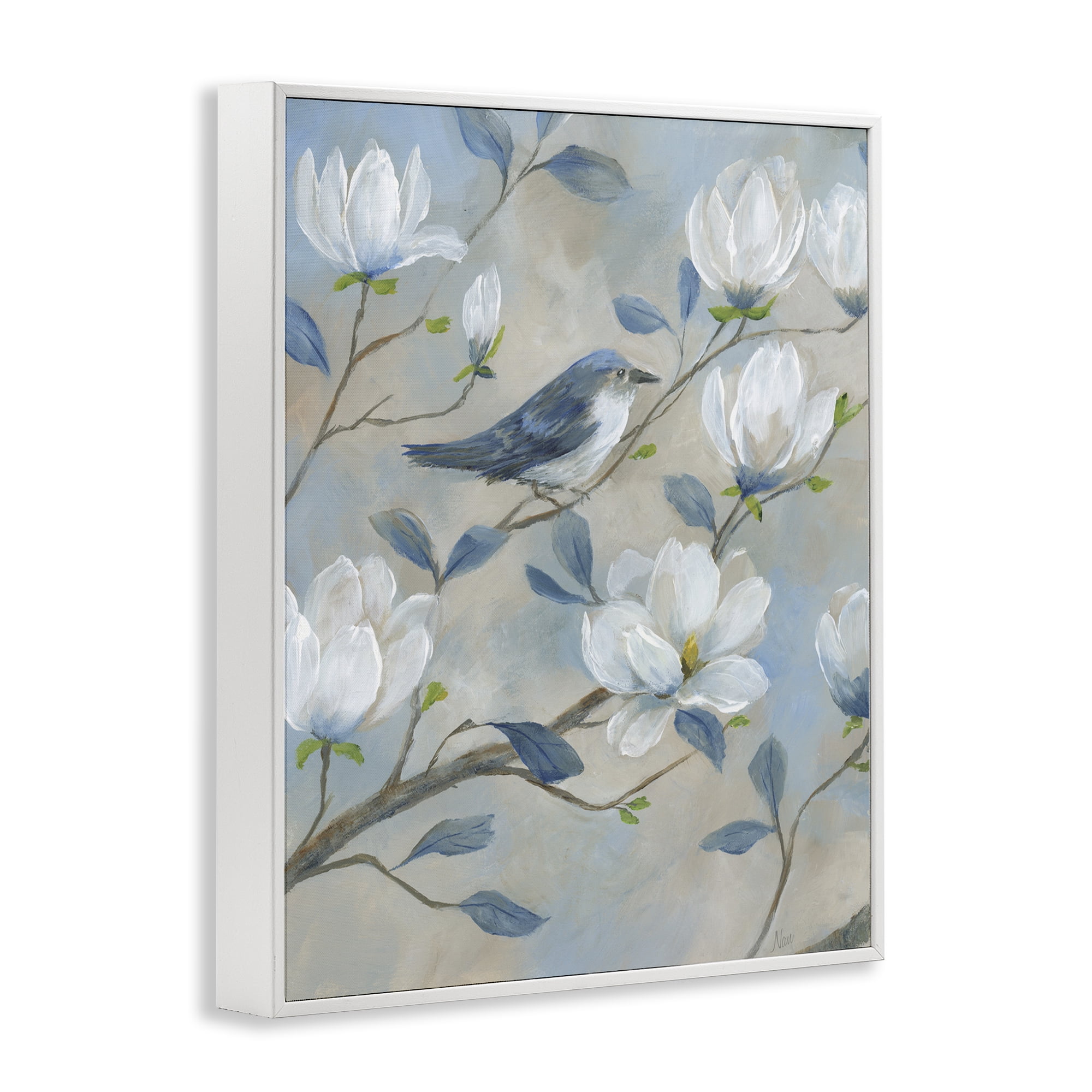 Stupell Industries Blue Bird & Magnolia White Framed Giclee Art, design by Nan
