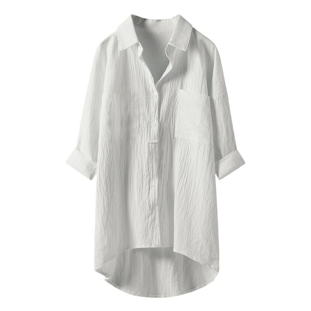 Liquidation d'Économies! Hauts pour Femmes Grande Taille, Blouse d'Été à Manches Courtes pour Femmes, Blouse Décontractée Unie pour Femmes avec Poches, Manches Longues, Col Rabattu, Blouse d'Été à la Mode