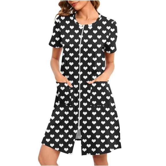 Dasayo Zipper Night Gowns for Women Short Black Pajamas House Graphic Hospital Loungewear Sleepwear for Women L