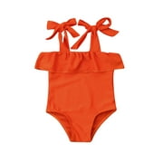 Angle View: Wayren USA One-Piece Baby Girl Bowknot Orange Swimsuit Cute Ruffle Swimwear Chic Beachwear Bathwear