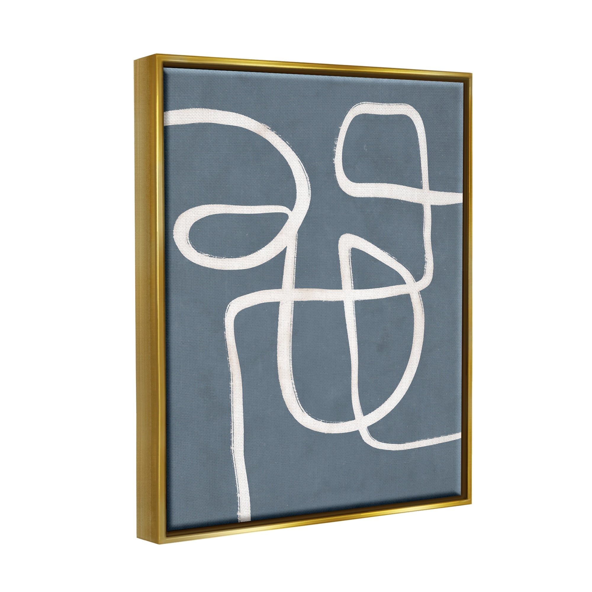 Stupell Industries Round White Squiggles Contemporary Abstract Design Graphic Art Metallic Gold Floating Framed Canvas Print Wall Art, Design by Nina Blue