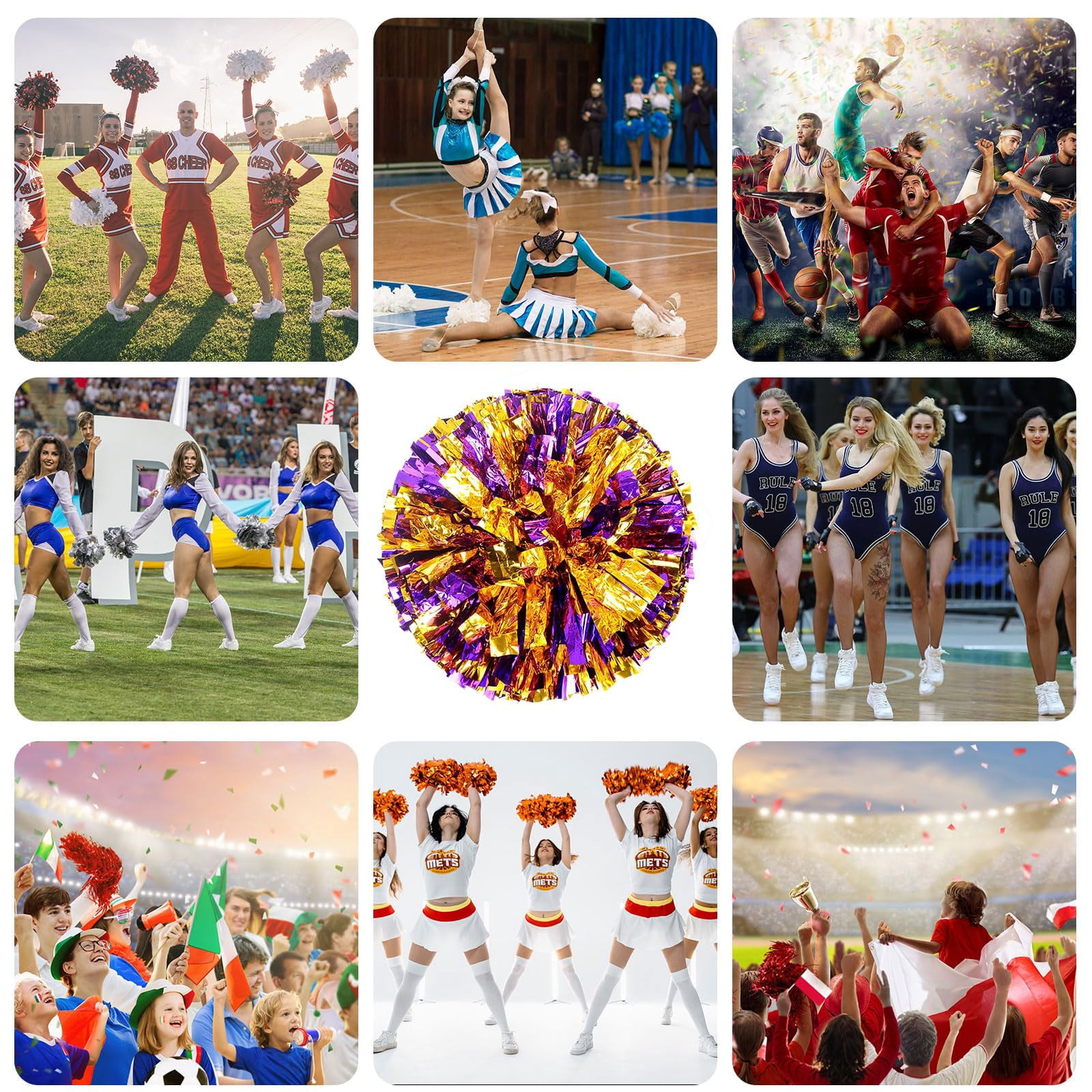 24 Pcs Cheerleading poms,pom poms Cheerleading with Straight Handle Style Cheer Pom Pomsfor Dance, Matches, Team Spirit Sports