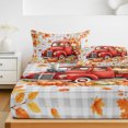 thumbnail image 6 of King Size Fitted Sheet Set - Red Truck Fall 3 Piece Bedding Sets 16" Deep Pocket Fitted Sheet with 2 Pillowcases, Thanksgiving Pumpkins Branches Grey Plaid Brushed Microfiber Hotel Luxury Bed Sheets, 6 of 9