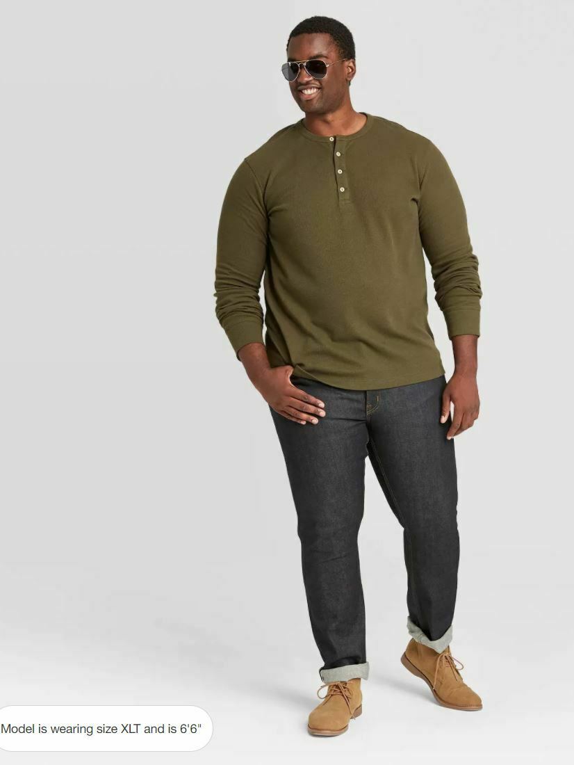 Men's Textured Long Sleeve Henley T-Shirt in Green - Goodfellow & Co™, Size  L 