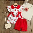 thumbnail image 5 of Baby Girl Outfits 2 Piece Ruffle Cartoon Print Lapel Sleeveless Top And Shorts Casual Wear Girls' Clothing Sets 6 Months-12 Months, 5 of 8