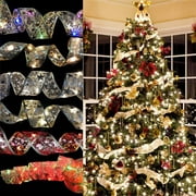 Christmas Light-Up Glowing Ribbons, 10/20/50/100/200 LEDs Craft Wrapping Ribbon Rolls for Christmas Tree New Year Holiday Indoor Outdoor Decor