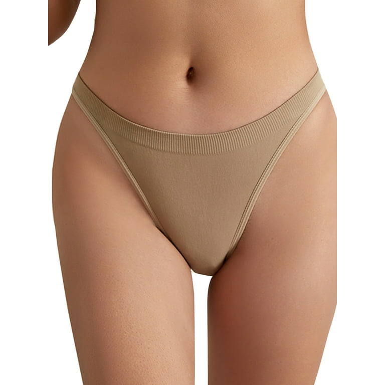 Capreze Ladies Panties Seamless Underwear No Show Thongs Comfy Bikini  Briefs Solid Color Lingerie Khaki M 